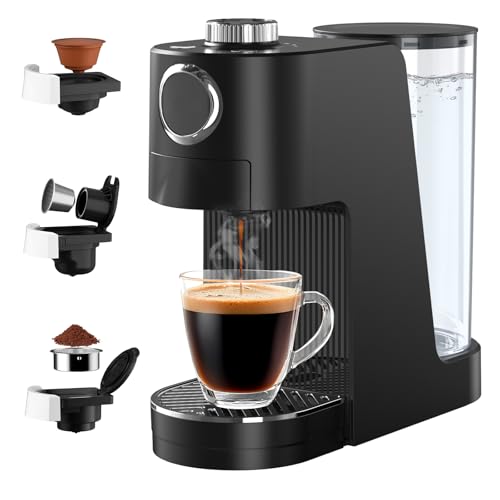 Umisu Cafetera Expresso 3 en 1, 20 Bares, Cafetera Multicápsulas Compatible con NES Original/DG/Café Molido, 7 niveles de volumen y temperatura ajustable, para Hogar y Oficina (Negro)