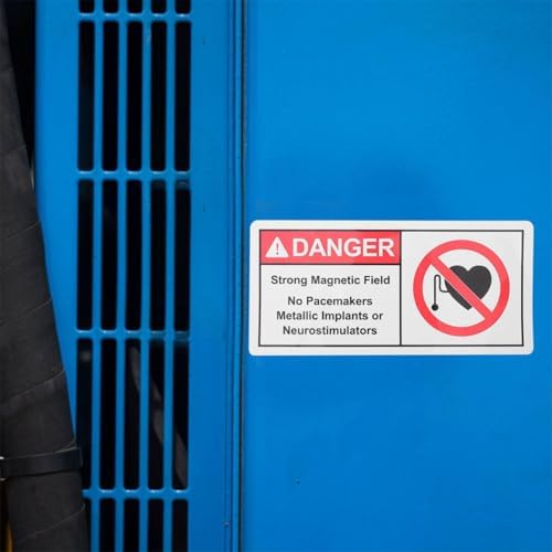 NUOBESTY 2 adet manyetik alan uyarı çıkartması, 5 x 10 inç, uzun ömürlü polipropilen sentetik kağıt, kendinden yapışkanlı, endüstri, hastane ve okul için - Görsel 5