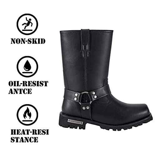 Men's Motorcycle Boot Black Riding Boots for Biker-Waterproof PU Leather Mid Calf Fashion Casual Boots4