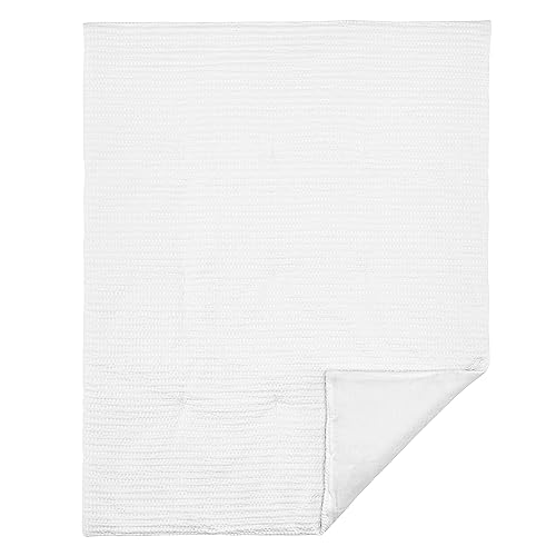Image of Levtex Baby - Mills Waffle Crib Bed Set - Baby Nursery Set - White - White Textured Waffle - 4 Piece Set Includes Quilt, Fitted Sheet, Dust Ruffle and Rope Basket