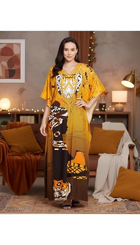 Image of Oussum Plus Size Kaftan Dresses for Women, Polyester Summer Caftan Cover Up Maxi Beach Dress, 1X-3X