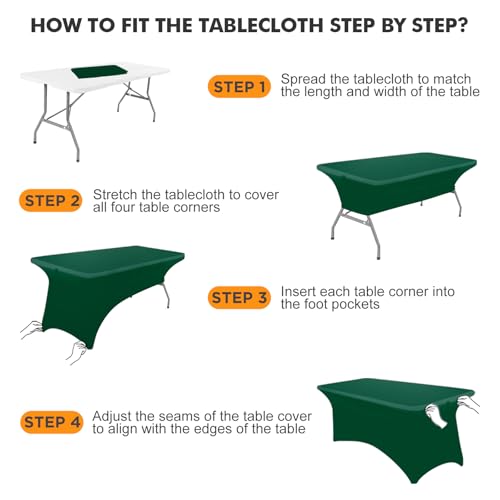 Image of SEPARO 2 Pack 6 Ft Hunter Green Spandex Table Cover Fitted Rectangular Tablecloth Stretchable Fabric Table Cloth 6 ft Wrinkle-Free for Party Tradeshows Banquet Weddings Cocktail