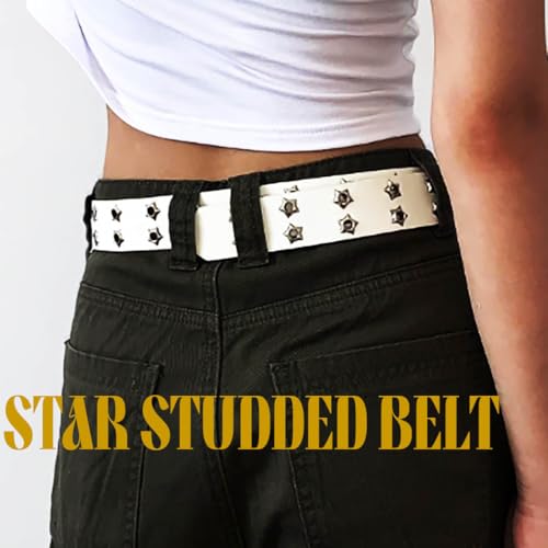 Double Grommet Genuine Leather Belt – Star Studded Punk Style for Jeans or Pants3