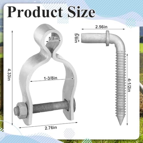 Image of MorningRo 4 Pcs Farm Gate Hinge Set, 5 /8 inch x 1-3 /8'' Gate Hinge | Chain Link Fence Gate Post Hinge in Zinc Plated, 5 /8 inch x 4-1 /2 inch Wood Post Lag Screw, For Fences, Barns, Sheds, and Gates