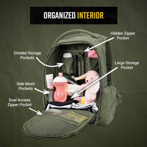 Image of Tactical Baby Gear Daypack Tactical Diaper Bag Backpack for Dads - MOLLE compatible, Built-in Changing Mat, Stroller Straps (Ranger Green 4th Gen)