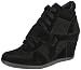 Breckelles Metro-01W Suede Lace Up Wedge Sneaker - Black Suede
