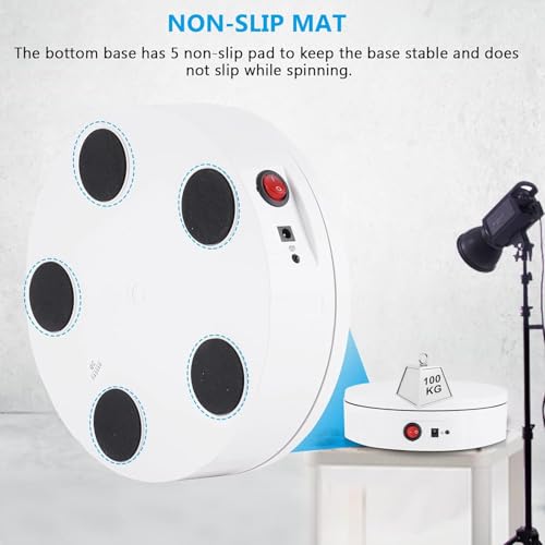 BAOSHISHAN Motorized Rotating Display Stand 12inch/220LB, 360 Degree Photography Turntable with Remote Control, Electric Turntable for Products Photo or Short Video (White, 11.8inch/220lbs)