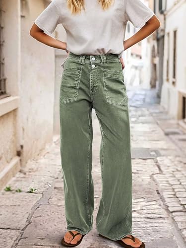 Flamingals High Stretch Straight Leg Mid Rise Double Button Patch Pocket Front Zipper Closure Comfort Womens Pants3