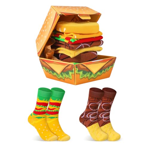Product Image of the AGRIMONY Funny Burger Socks Box for Men Dad Women Teen Boys - Funny Gifts Hamburger Novelty Funky Crazy Silly Cool Food Socks-Fathers Valentines Day Birthday Gag Christmas Gifts Stocking Stuffers