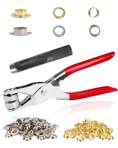 150Pcs 1/2" Grommet Kit with Pliers & Hole Punch,Gold & Silver Eyelets for Leather, Fabric, Shoes, Belts