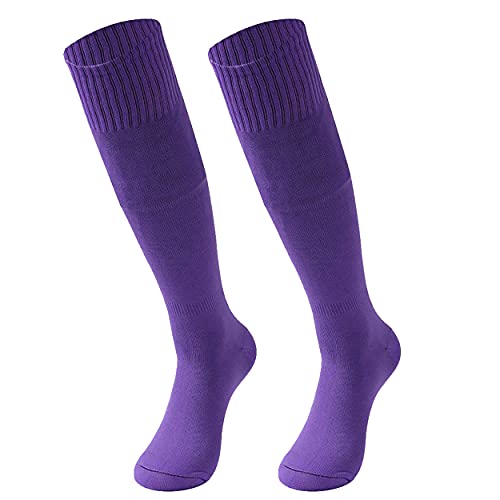 Purple Soccer Socks, Mens Womens Softball Baseball Football Over the Calf Knee High Long Back to School Sports Socks 2 Pairs