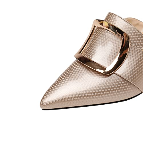 TinaCus Handmade Women's Genuine Leather Pointy Toe Spool Heel Mule Pumps with Metal Square Pattern3
