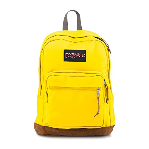 JanSport Right Pack Backpack - Durable Daypack with Padded 15' Laptop Sleeve, Spacious Main Compartment & Integrated Water Bottle Pocket - Yellow Card