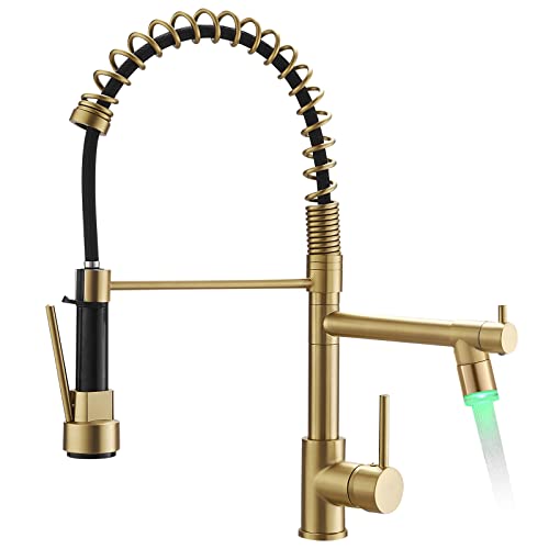Image of Gold Kitchen Faucet with Sprayer AIMADI,Modern Single Handle Spring Gold Kitchen Sink Faucet