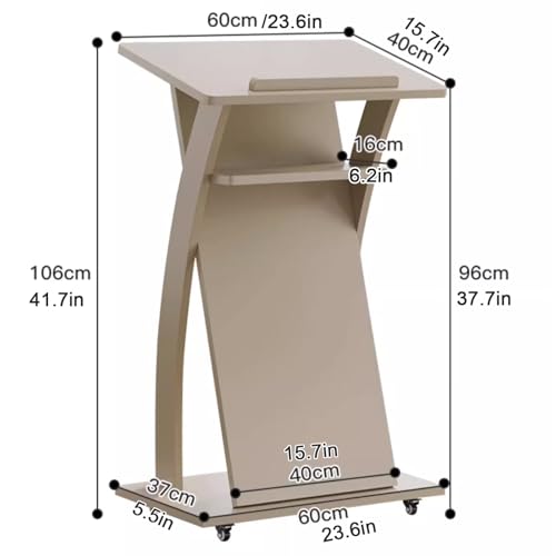 Atril móvil de madera con ruedas y cajón ajustable modelo A4 3