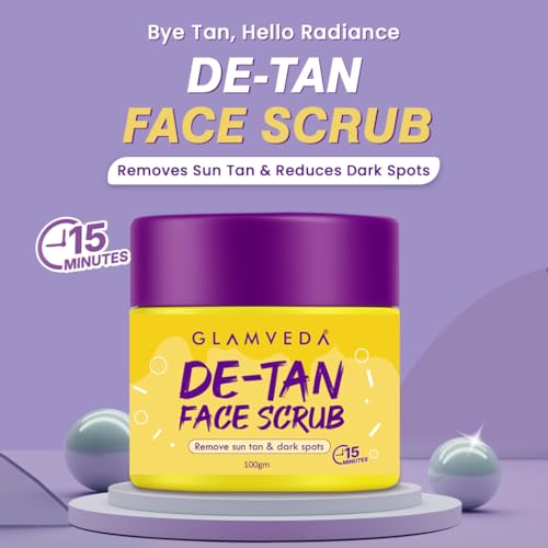 Image of Glamveda De Tan Scrub For Face 100gm | Face Mask for Glowing Skin & Tan Removal | Cleanser, Dead Skin | Blackhead Remover For Deep Exfoliation | Face Scrub For Men & Women | All Skin Types