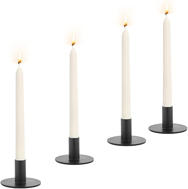 Talmage Scomb Candle Holders 4 Pcs, Retro Iron Candle Holders Set Decorative Candlestick Vintage Round Based Candlestick Holder for Birthday Party Dating Wedding Decoration, Black