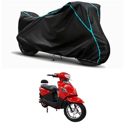 Image of Waterproof Bike Body Cover Compatible for | Hero Electric AE-75 | Taffeta Fabric, Sky Piping Design, Bottom Elastic Fit | Dustproof, Sun UV & Rain Protection for All Weather.