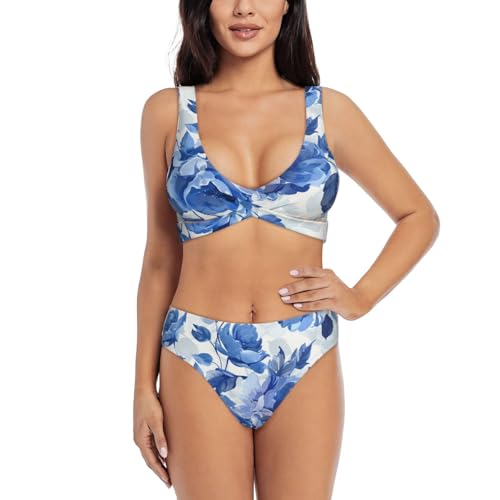 Maillot de bain deux pièces bleu à fleurs confort et maintien assuré
