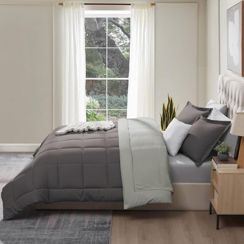 Image of FURBO Microfiber Reversible Comforter Set | Soft 200 GSM Lightweight All Season Quilt Blanket for Double Bed | Mocha & Cream (Without Pillow Covers)