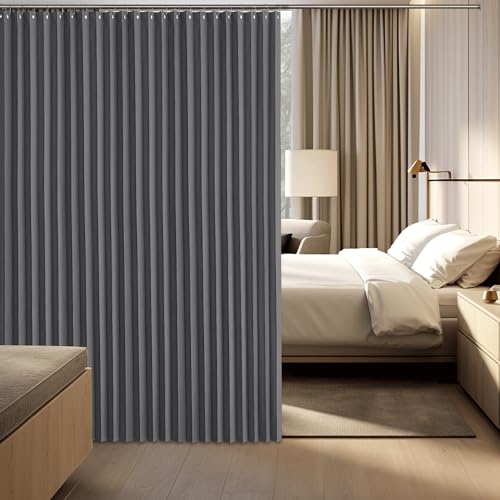 PONY DANCE Cortinas Aislantes Termicas Cortinas 3 Metros Cortinas Dormitorio Cortina Opaca Cortinas de Acordeón Cortina Separador de Ambientes con Ojales, 1 Pieza, 300x210 CM, Gris