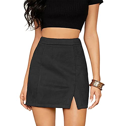 VNDFLAG Womens High Waist Faux Suede Side Split Bodycon Short Mini Skirt