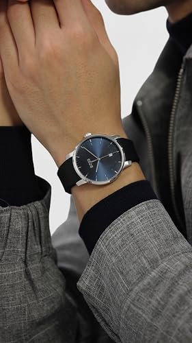 Image of Hugo Boss Dean Qtz Basic Calendar Blue Round Dial Analog Men's Watch|Black Silicone Material|Black Color Band - 1514131