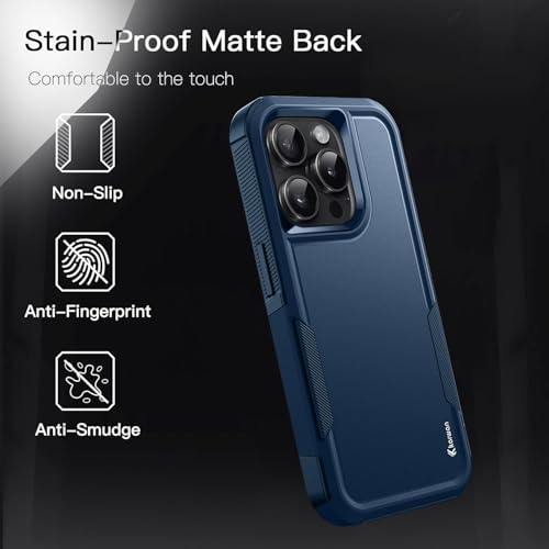 Image of KARWAN Shockproof Back Case Cover Compatible with iPhone 14 Pro Max, Heavy Duty Case with 360 Degree Camera Protection, Dual Layer Rugged Bumper Protection Cover with Matte Finish (Blue)