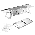 Portable Charcoal Grill, 15-inch Outdoor Small Grill, Folding Stainless Steel 304 Grill for Camping, Backyard, Boat, Comes with 50 Metal Skewers