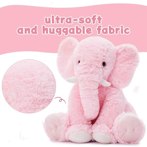 Image of MorisMos Large Elephant Stuffed Animal, 19.6inch Soft Stuffed Elephant Plush Companion Gifts for Girls Boys, Pink