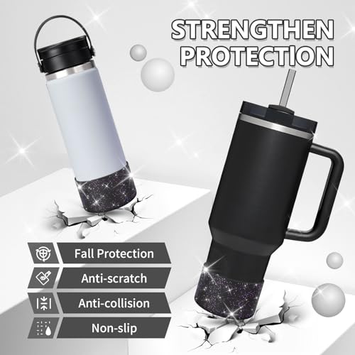 Image of WUQID Protective Bling Silicone Boot, Compatible with Stanley Tumbler 20-40oz & Hydro Flask Water Bottle 12-24oz and More Bottles /Tumblers Bottom of 2.83-2.95in, Glitter Reduces Dents Sleeve Cover