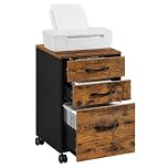 VASAGLE File Cabinet with 3 Drawers, Rolling Office Filing Cabinet with Wheels, for A4, Letter Sized Documents, Hanging File Folders, Industrial, Rustic Brown and Ink Black OFC065B01