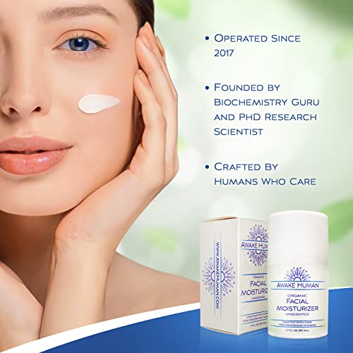 Awake Human Organic Face Moisturizer, Unscented Natural Face Cream For Every Skin Type, Mostly Aloe, Jojoba, Green Tea, Shea Butter, Sweet Almond, 1.7 Ounces #TOP6