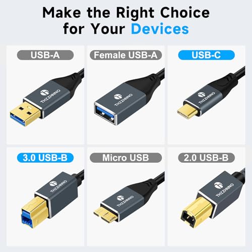 Thzzhnno USB B to USB C スパイラル ケーブ 5Gbps プリンター/スキャナー接続用 USB-C to USB-B伸縮式 MIDIケーブル MacBook・PC・ノートPC・MIDIキーボード・DJコントローラー・DAC・HP/Canonプリンター対応 （85 mm～1 m延長）