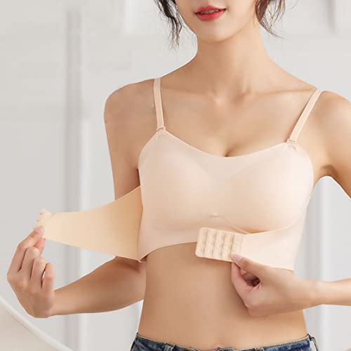Uotjcnr Women's Strapless Front Buckle Lift Bra Non-Slip Push Up Bandeau With Detachable Straps Beige #TOP1