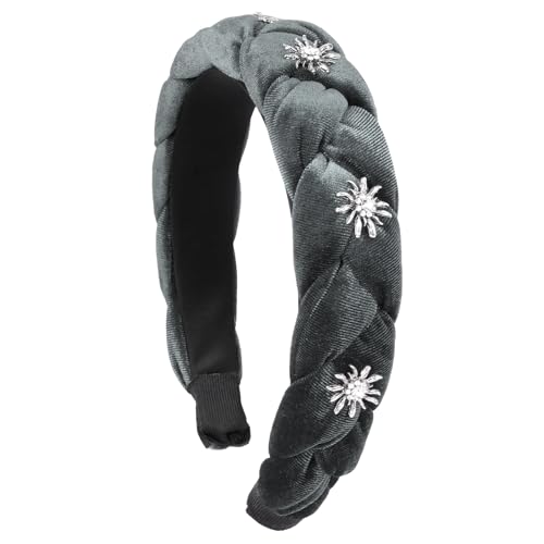 BOOMTOP Cerchietto Imbottito per Capelli Donna in Velluto Cerchietto Bombatto Intrecciato con Fiore Edelweiss Elegante Vintage Cerchietto Bombato per Decorazione Capelli Donna Ragazza