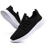 LANGFEUU Women's Tennis Running Shoes Lightweight Slip On Walking Shoes Breathable Athletic Sport Gym Workout Jogging Fitness Sneaker Black_White 10