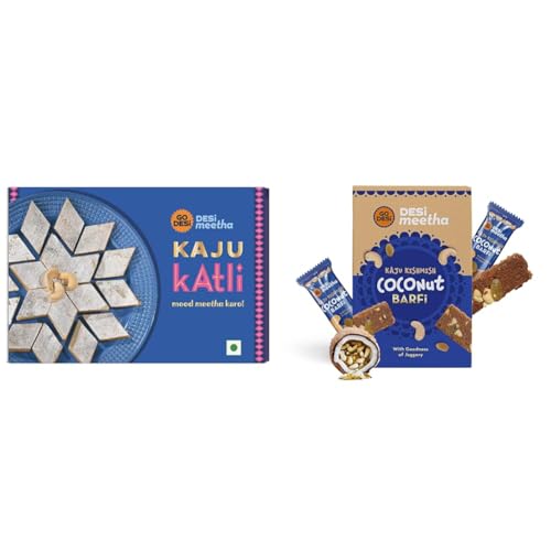Image of GO DESi Classic Kaju Katli 200 grams & Kaju Kishmish Coconut Barfi 35 x 12g each Combo