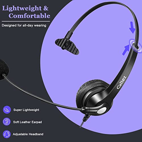 Image of Callez RJ9 Telephone Headset for Yealink Grandstream Avaya Panasonic Snom | Office Phone Headset with Noise Cancelling Microphone, Work for Yealink T31P T33G T46U T54W T57W Grandstream GRP2612 2613