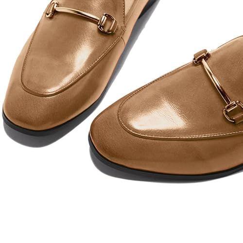 Image of Women's Cow Leather Slip On Loafers Metal Decoration Flat Mules