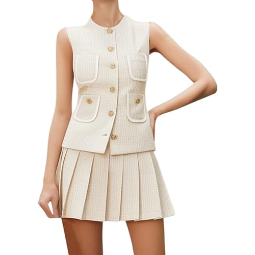 Ensemble gilet sans manches jupe plissée femme tenue de bureau