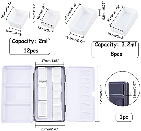 PandaHall Empty Watercolor Tins Box with 12pcs Half Pans 8pcs Full Pans Watercolor Paint Palette Watercolor Tin Box with Lid Empty Watercolor Pans for Artist Student Travel Painting