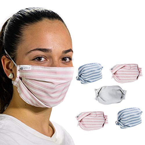 tapidecor Rayas Pack 5 MASCARILLAS FACIALES DE Tela Lavable Reutilizable 2 Capas + Bolsillo para Filtro. Doble Ajuste Elastico
