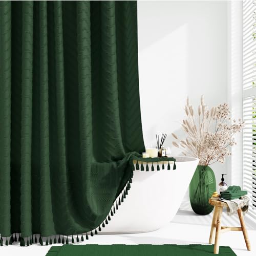 Dynamene Stall Boho Shower Curtain Tufted Chevron 36"x72" Dark Green