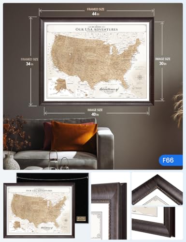 Image of IPIC - Custom Canvas USA Map for Wall Decor, Push Pin Travel Map to Mark Travels, Personalized Artwork with Name, Oversized Pinnalbe Wall Decor for Home, Office, Study or RV