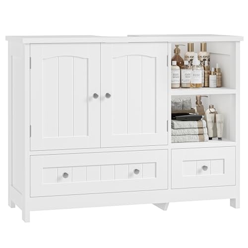FOREHILL Mueble Baño con Lavabo, Mueble Lavabo, 5 Compartimentos, Blanco