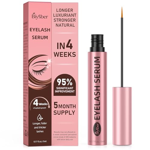 Biysber Lash Serum for Eyelash Growth: Premium Eyelash Growth Serum with Advanced Formula to Boost Longer Fuller and Thicker Lashes and Eyebrows - Gentle & Vegan for Sensitive Eyes (5 mL)