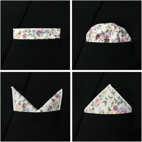 Image of Floral Pocket Squares for Men with Holder Printed Flower Mens Handkerchief Cotton Suit Pocket Hanky for Wedding