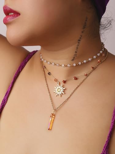 Sacina Layered Crystal Sun Necklace, Gothic Boho Hippie Summer Beach Necklace, Boho Hippie Jewelry, Christmas Jewelry Gift for Women3