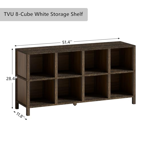 TVU 8 Cube Organizer Bookcase - 11in Opening Storage Shelf Bins Container, Multifunctional Cubicle Rack for Storage & Display, Furniture for Living Room Bedroom Office (Rustic Brown, 8-Cube) - Thumbnail 2